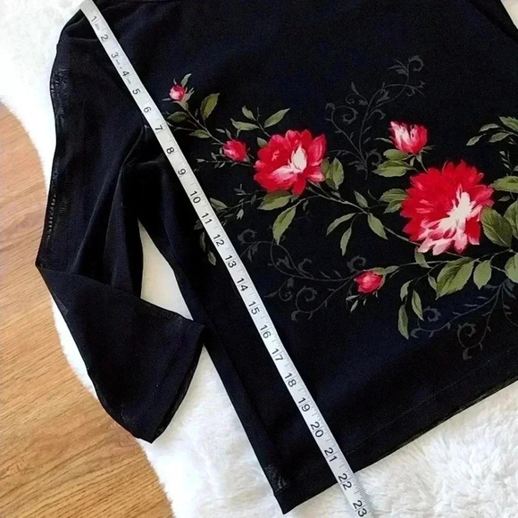 Emma James Floral Semi Sheer Black Top - Picture 6 of 11